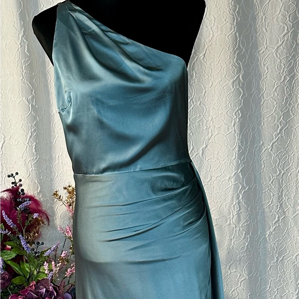 Lulus Signature Elegance Aegean Teal Satin One-Shoulder Maxi Dress‼️NWT‼️